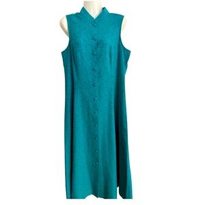 Vtg Coldwater Creek Teal Sleeveless Button Down Silk Blend Ankle Sun Dress 12P